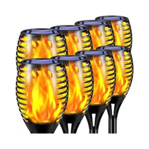 Eight Pack Solar Torch Lights with Flickering Flames for Outdoor Decoration