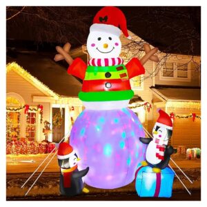 Eight-Foot Tall Snowman Christmas Inflatable with Ugly Sweater and LED Rotating Displays