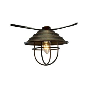 Electric Cafe String Lights with 10 Caged Bronze Metal Shades