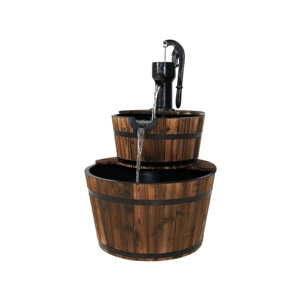 Electric Submersible Water Pump Included in 2-Tier Wood Barrel Fountain