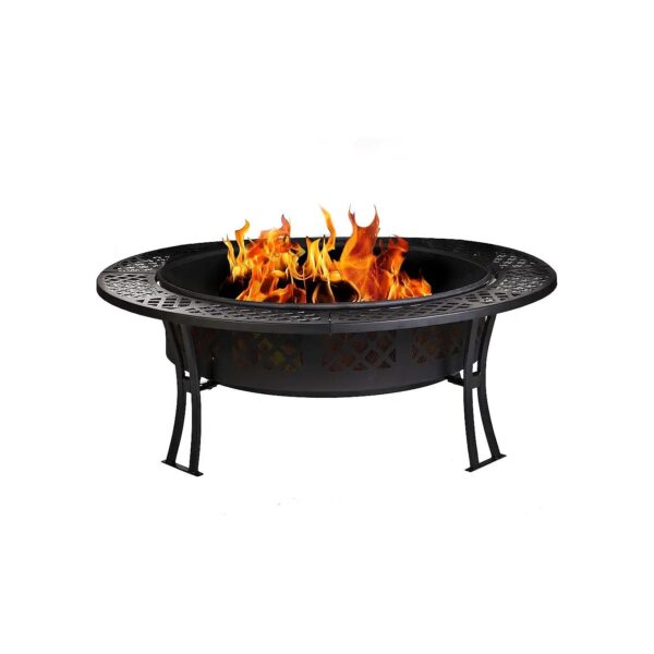 Elegant Round Fire Pit with 5-Inch Wide Diamond Mesh Edge and Screen