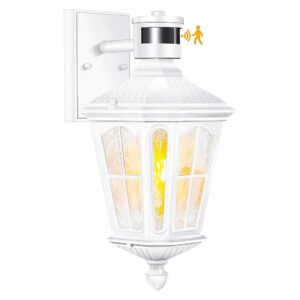 Energy Efficient Dusk-to-Dawn Motion Sensor Outdoor Wall Light Fixtures in White with