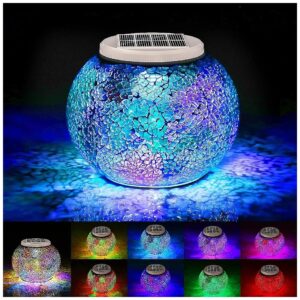 Energy Efficient Solar Table Lamp with Mosaic Glass Design for Outdoor Garden Decor