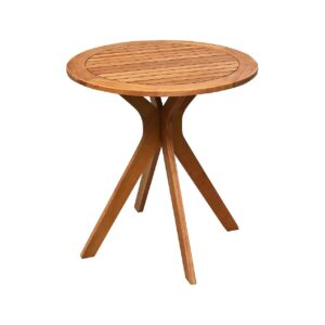 Eucalyptus Wood Bistro Table with X-Shape Legs and Teak Finish for Patio Use