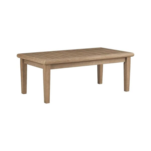 Eucalyptus Wood Rectangular Outdoor Coffee Table with Beige Slats