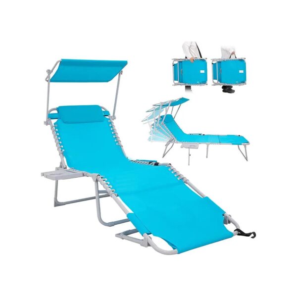 Evening Sun Protection Folding Lounge Chair with Adjustable Backrest and Canopy Shade