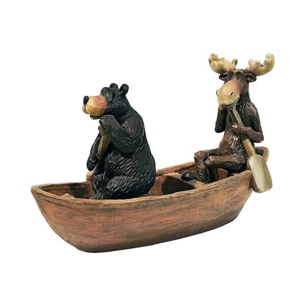 Exclusive Design Toscano Brand Moose and Black Bear in a Boat Garden Statue