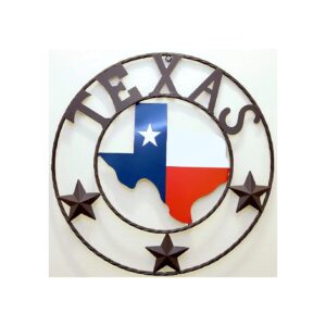 Expertly Cast Metal Texas Map Circle for Wall Hanging Decoration