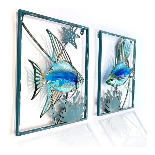 Exquisite Blue Fish LED and Glass Wall Decoration for Patio or Home