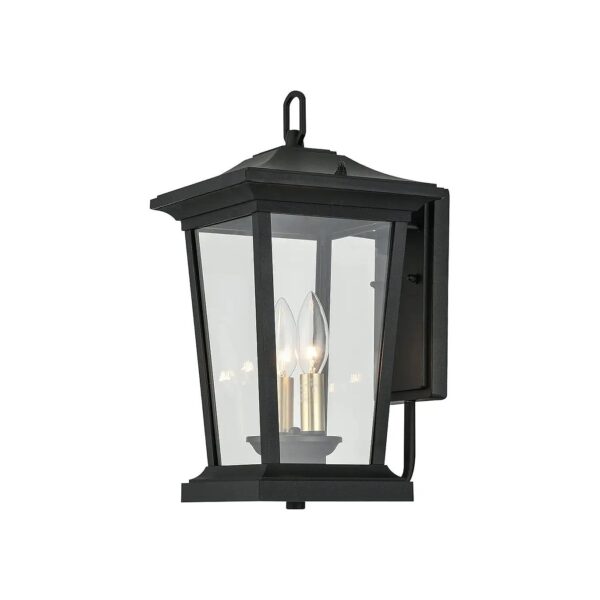 Exterior Wall Mount Lighting Fixture in Matte Black and Gold Finish with Clear Glass