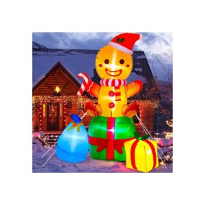 Extra Large 6ft Red Gingerbread Man Christmas Yard Decoration with Built-In LED Lights