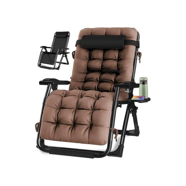 Extra Large Reclining Lawn Chair with Adjustable Headrest and Lockable Position