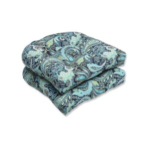 Fade Resistant Blue Green Polyester Fiber Filled Tufted Chair Seat Cushions 19x19 2 Count