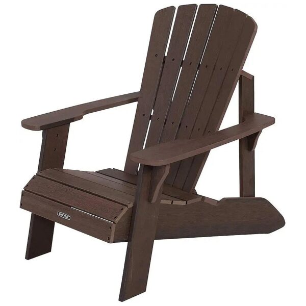 Faux Wood Construction Adirondack Chair with Adjustable Back in Rustic Brown