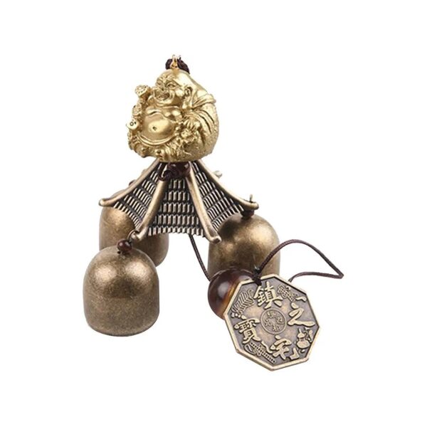 Feng Shui Chinese Buddha Coin Metal Wind Chime with Brass Bell Lucky Charm