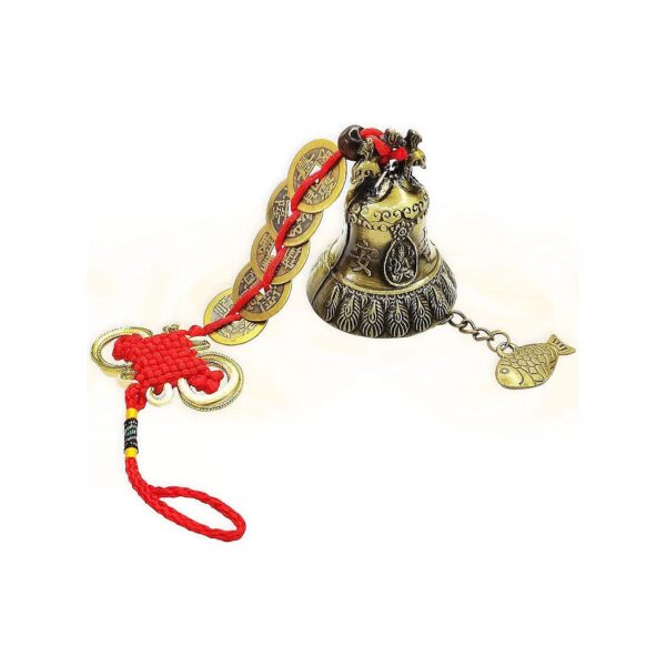 Feng Shui Protection Bell with Wind Chimes and Golden Peacock for Prosperity