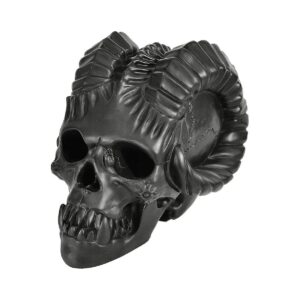 Fireproof Demon Skull Gas Log Fire Pit with Hollow Eyes in Black Painted Finish