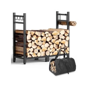 Firewood Rack with Adjustable Pads and Heavy Duty Logs Holder for Outdoor Use