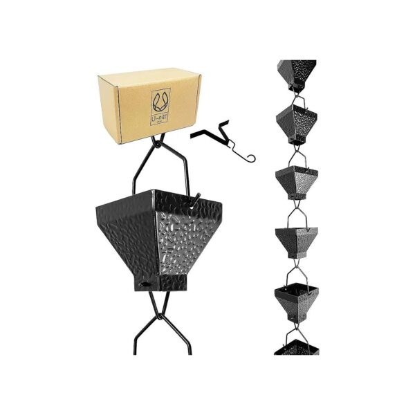 Five-Star Rain Chain with 5 Foot Length, Textured Square Cups, and Heavy Duty Metal