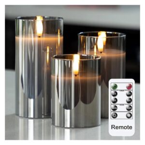 Flameless Glass Candles with Remote and Timer in Grey for Wedding Decor and Home Use