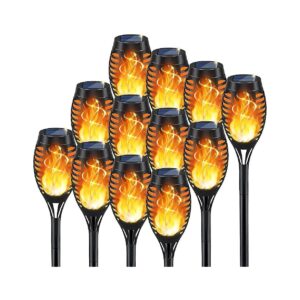 Flickering Flame Solar Torch Lights for Outdoor Decor, 12 Pack Waterproof Garden Lights