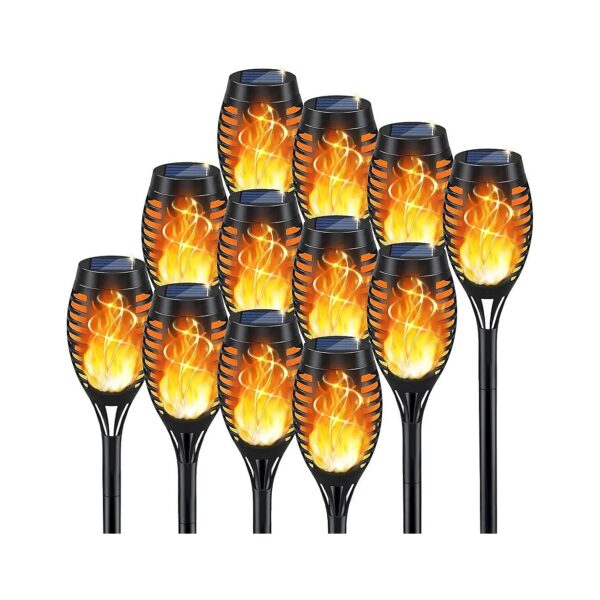 Flickering Flame Solar Torch Lights for Outdoor Decor, 12 Pack Waterproof Garden Lights