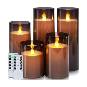 Flickering Gray Battery Operated LED Pillar Candles with Remote Control