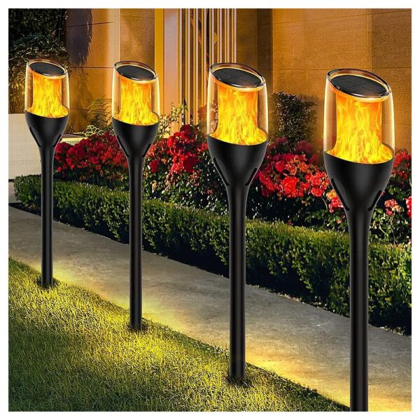 Flickering Solar Torch Lights with Adjustable Heights for Patio Yard Decorations