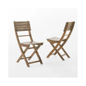 Foldable Acacia Wood Chairs 2-Pack Natural Stained for Backyard Outdoor Use