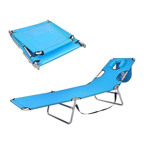 Foldable Blue Aluminum Sunbathing Lounge Chair with Arm Holes and Face Rest