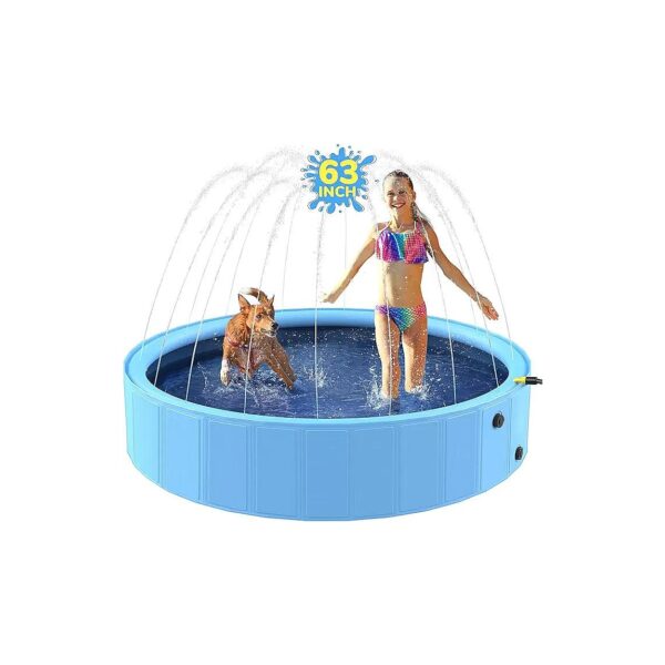 Foldable Dog Pool with Sprinkler for Kids, Heavy Duty Plastic Construction for Large Dogs