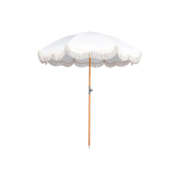 Foldable Patio Umbrella with Tassel and Fringe for Beach Garden Pool Yard and Outdoor Use