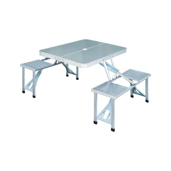 Foldable Picnic Table with Umbrella Hole and Aluminum Construction for Outdoor Events