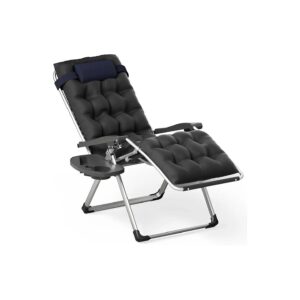 Folding Beach Pool Lawn Recliner Chair with Removable Cushion and Easy Storage