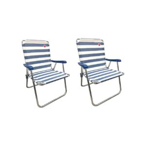 Folding Camp Chair 2 Pack Blue White Textilene Fabric Aluminum Frame Space Saving Design