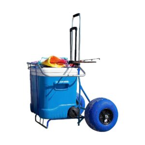 Folding Rolling Cooler Dolly with Sand Beach Tires, Adjustable Handle, Blue