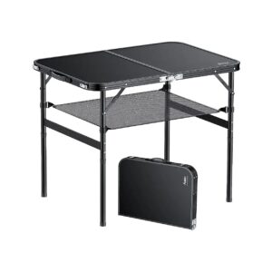 Folding Table with Adjustable Height and Storage Net for Camping, Picnics, and BBQs