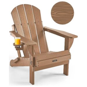 Folding Teak Adirondack Chair with Retractable Cup Holder and Low Maintenance Design