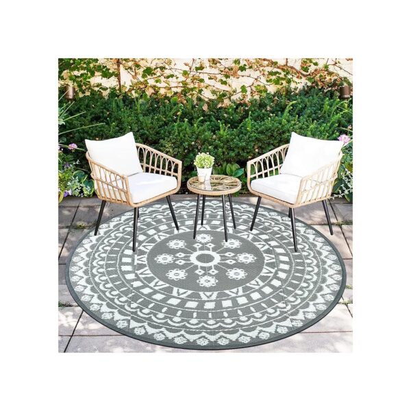 Foot Reversible Waterproof Circle Outdoor Rug for RV Camping and Picnics