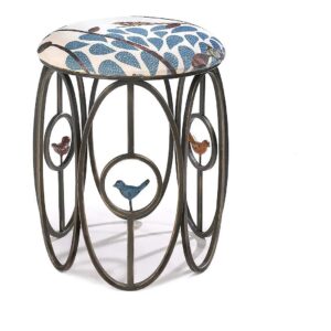 Free Standing Metallic Stool with Multi Color Linen Pattern Details