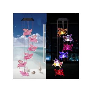 Friendly Solar Powered Flying Pig Wind Chimes with Color Changing LED Lights for Garden