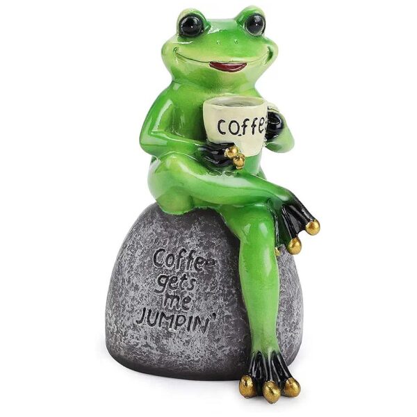 Frog Sitting On Stone Statue Drinking Coffee Sculpture For Indoor Outdoor Decoration