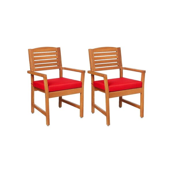 Fsc certified Acacia Wood Outdoor Dining Chairs with Cushions Set of 2 Natural Finish