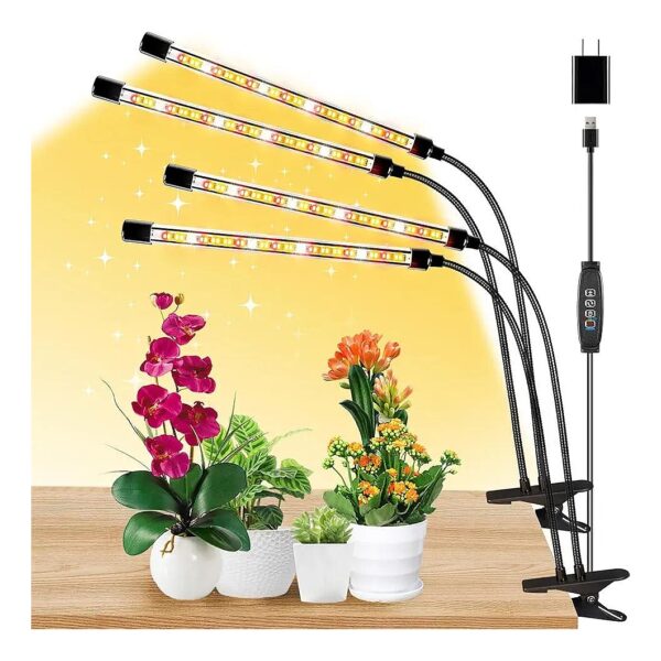 Full Spectrum Plant Grow Lights with 4 Heads and 10 Feet Cables for Indoor Gardens