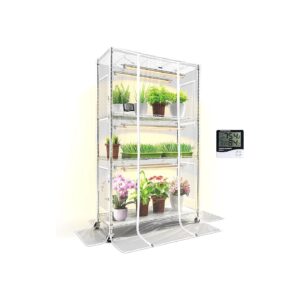 Full-Spectrum LED Grow Light Indoor Greenhouse with 4-Tier Metal Shelf and Cover Tent