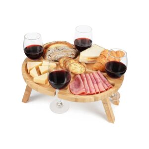 Functional Picnic Table with Bamboo Snack Tray and Wine Glass Holders