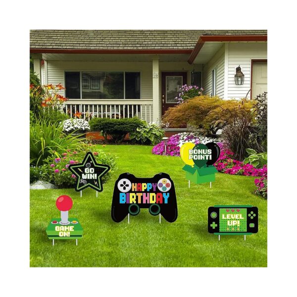 Gaming Themed Yard Signs with Stakes for Boys Girls Outdoor Party Decor and Celebration