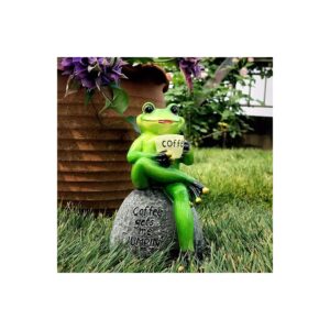 Garden Decoration Frog Statue with Coffee Theme 6 Inches