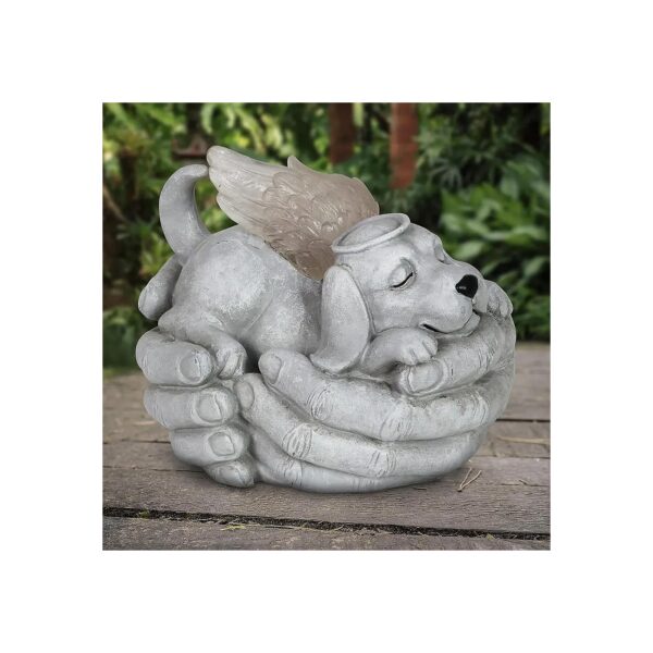 Garden Ornament and Pet Memorial Statue with Solar-Powered LED Light Wings