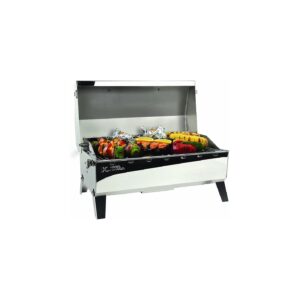 Gas Grill with 13,000 BTUs, Foldable Legs, and Portable Design for Camping and Boating